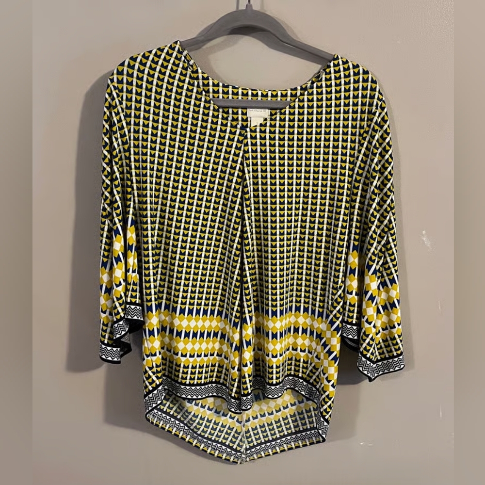 Geometric Patterned Women's Top - Black, Yellow, White